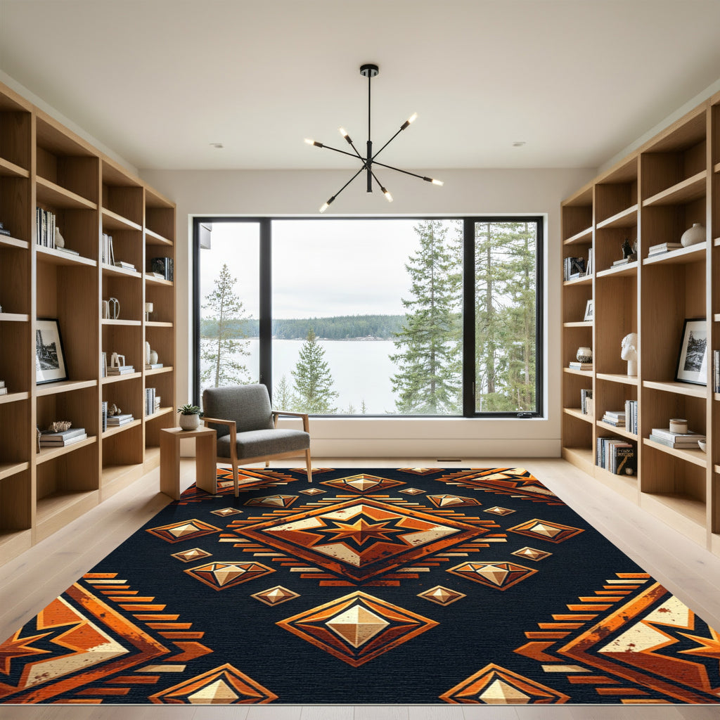 Earthy Golden Geometric Celestial Diamond Rug