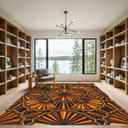 Orange Sunburst Fan Geometric Arrangement Rug