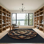 Distressed Black and Gold Lotus Medallion Rug