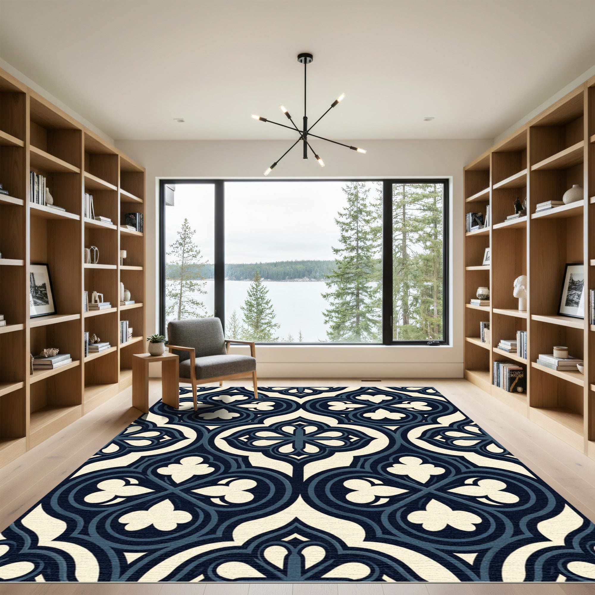 Midnight Navy Gothic Quatrefoil Tile Rug