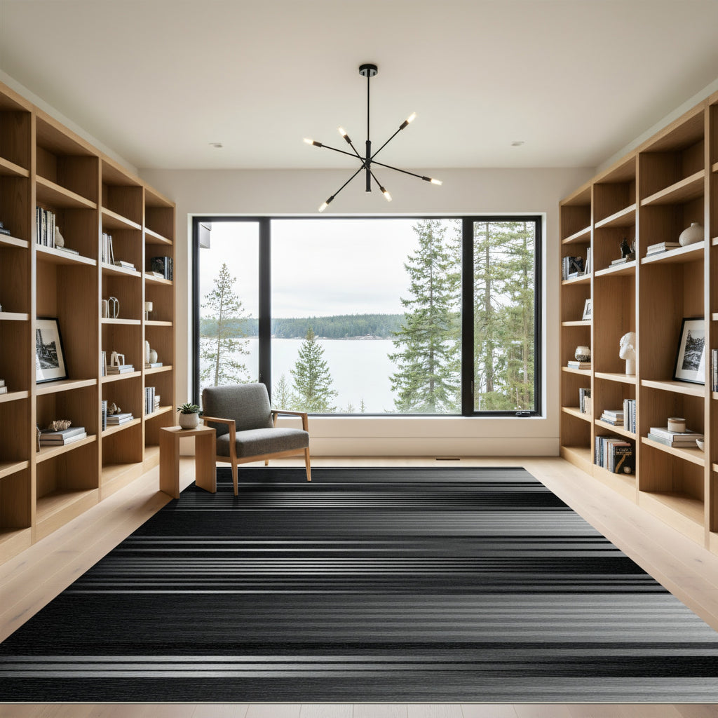 Modern Gray Horizontal Stripe Weave Rug