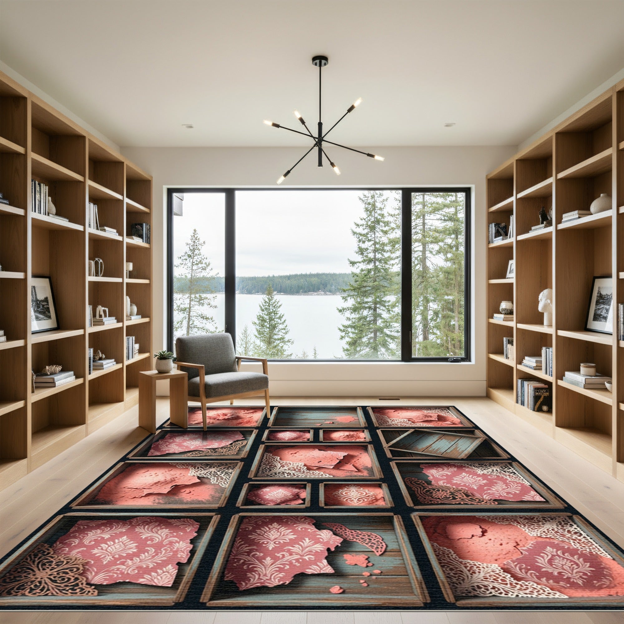 Pink Coral Damask Ornate Medallion Rug