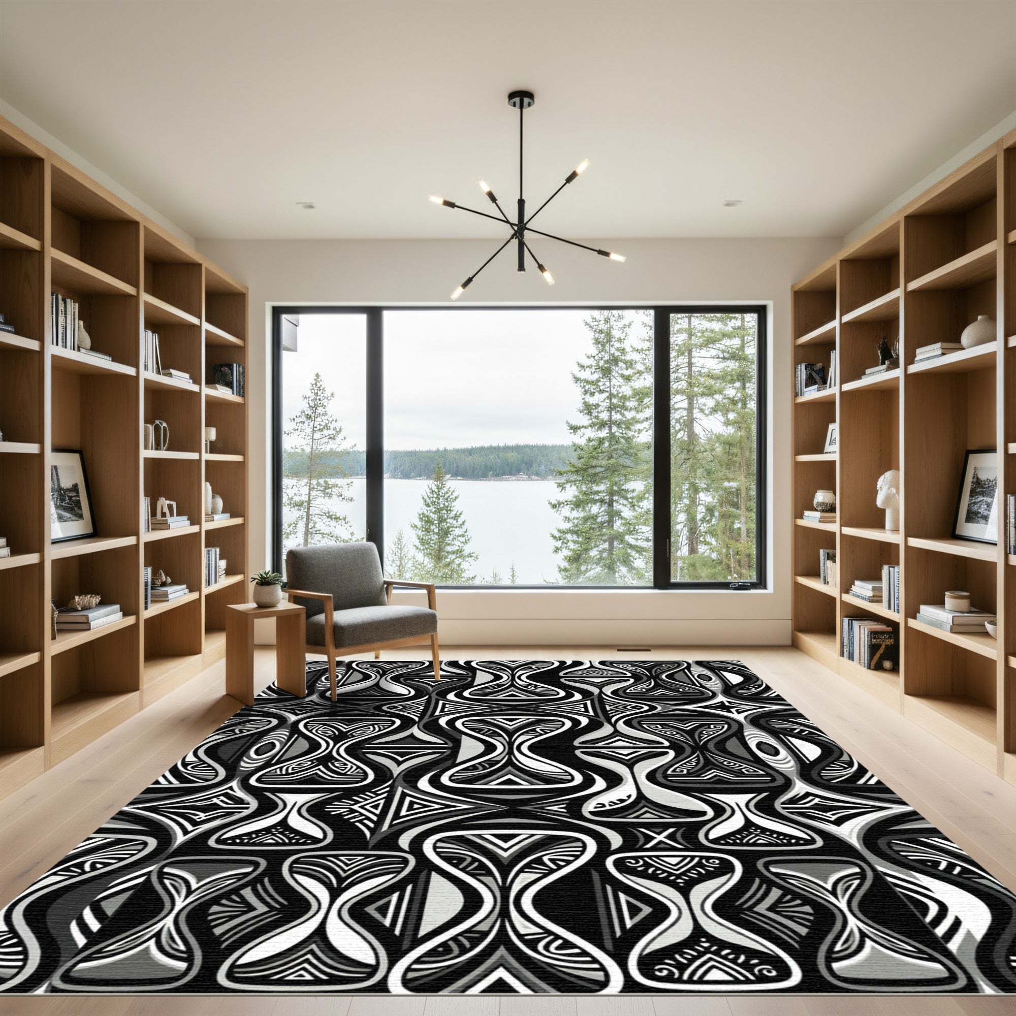 Monochromatic Abstract Hourglass Geometric Tile Rug