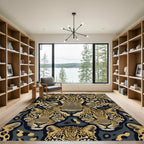Detailed Golden Leopard Faces Abstract Rug