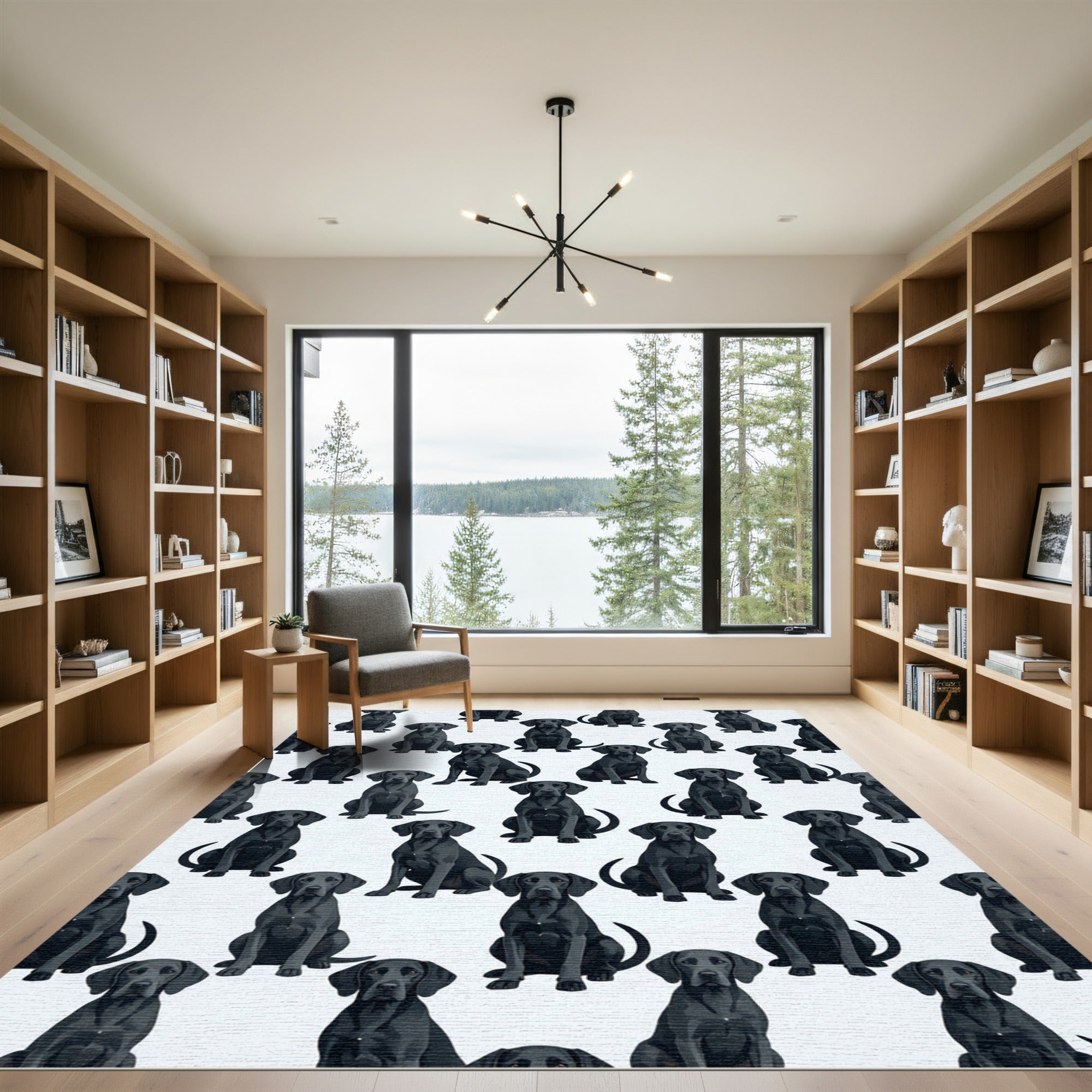 Black Labrador Dog Repeating Portrait Rug