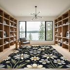 Botanical White Daisy Black Meadow Rug