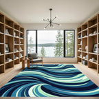 Flowing Aqua Teal Wave Abstract Rug