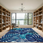 Deep Blue Tropical Monstera Leaves Rug