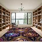 Celestial Crystal Orb Gold Galaxy Rug