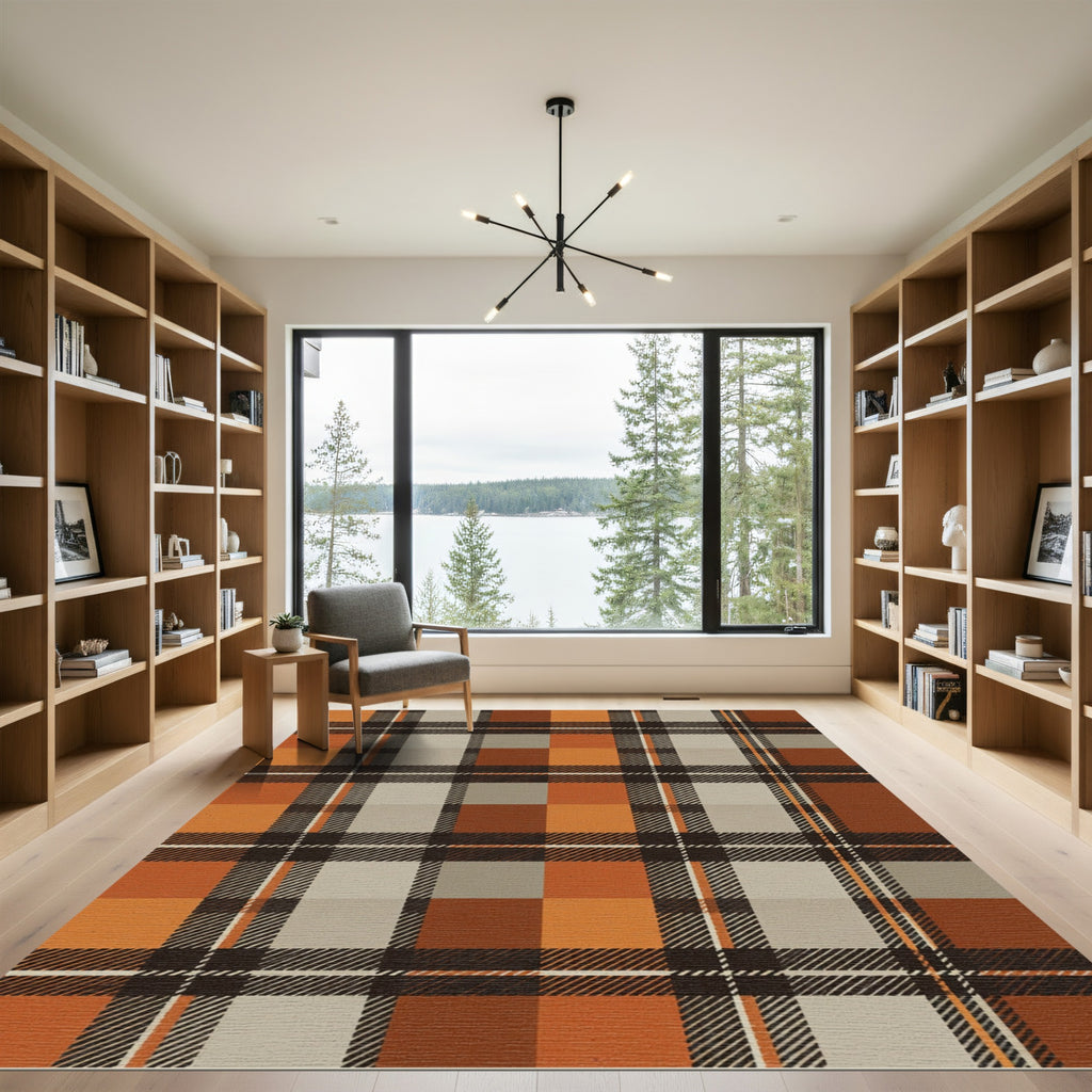 Rustic Burnt Orange Plaid Tartan Rug