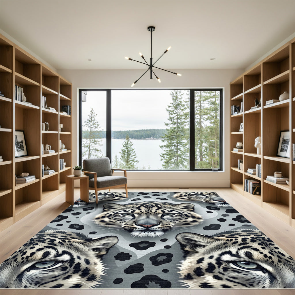 Stunning Monochrome Snow Leopard Portrait Rug