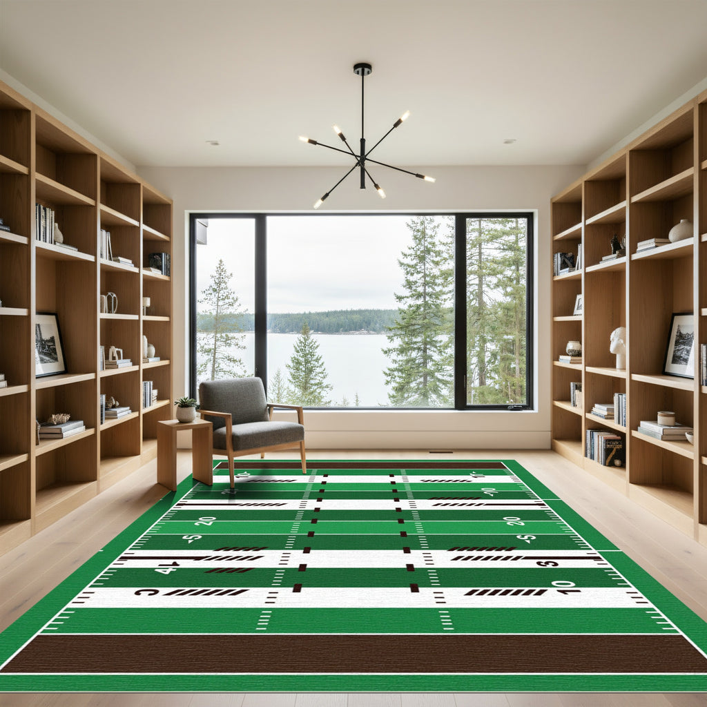 Geometric Green Football Field Graphic Rug