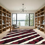 Dark Maroon Hearts on Diagonal Stripes Rug