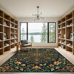 Elegant Emerald and Golden Floral Medallion Rug