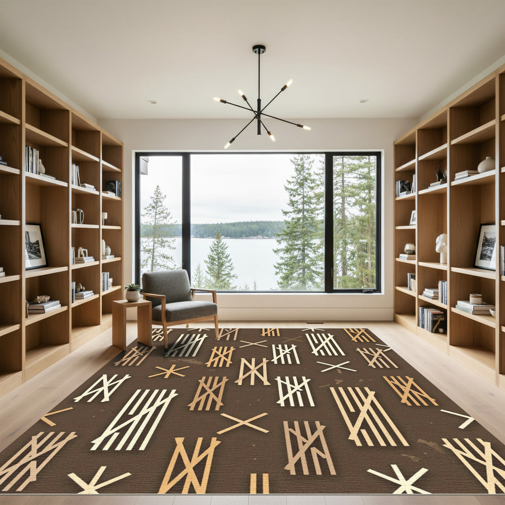Golden Wood Grain Stripe Composition Rug