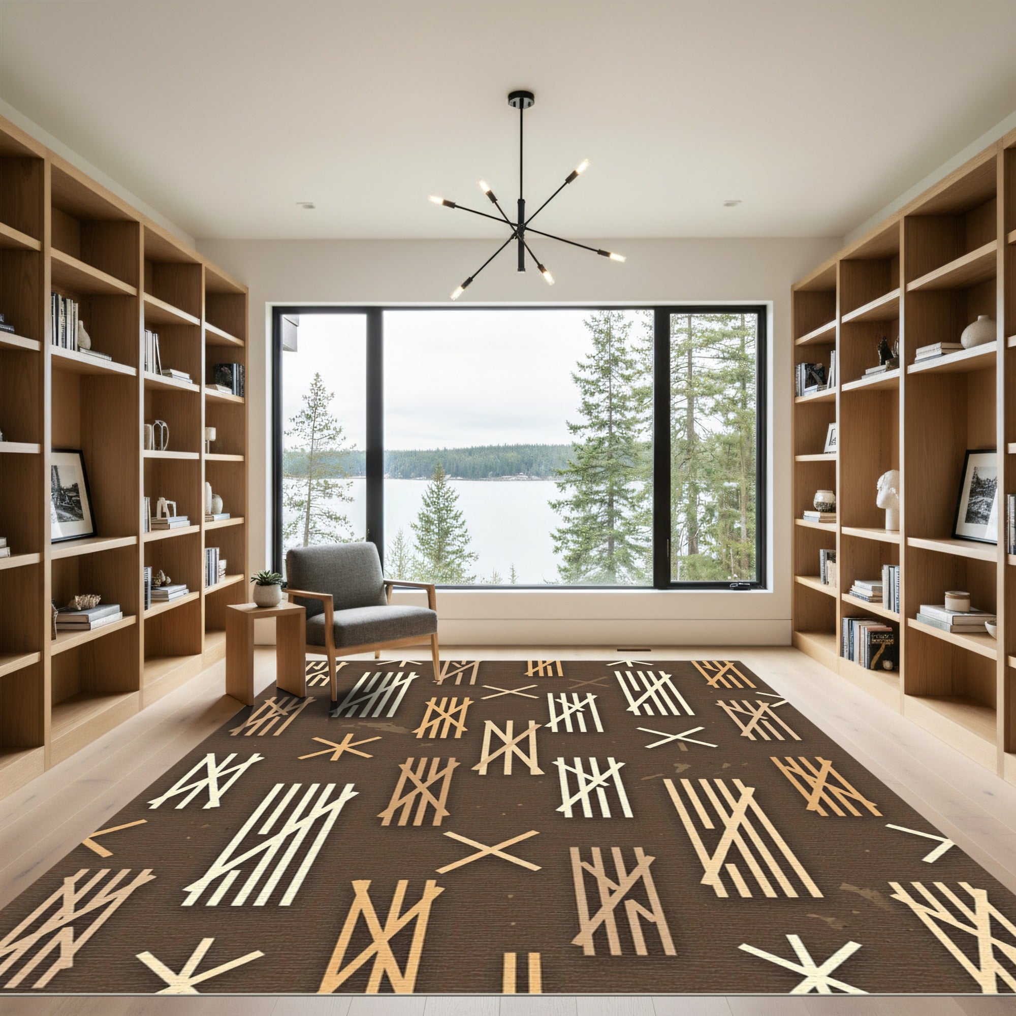 Golden Wood Grain Stripe Composition Rug