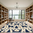 Midnight Navy Forest Deer Woodland Rug