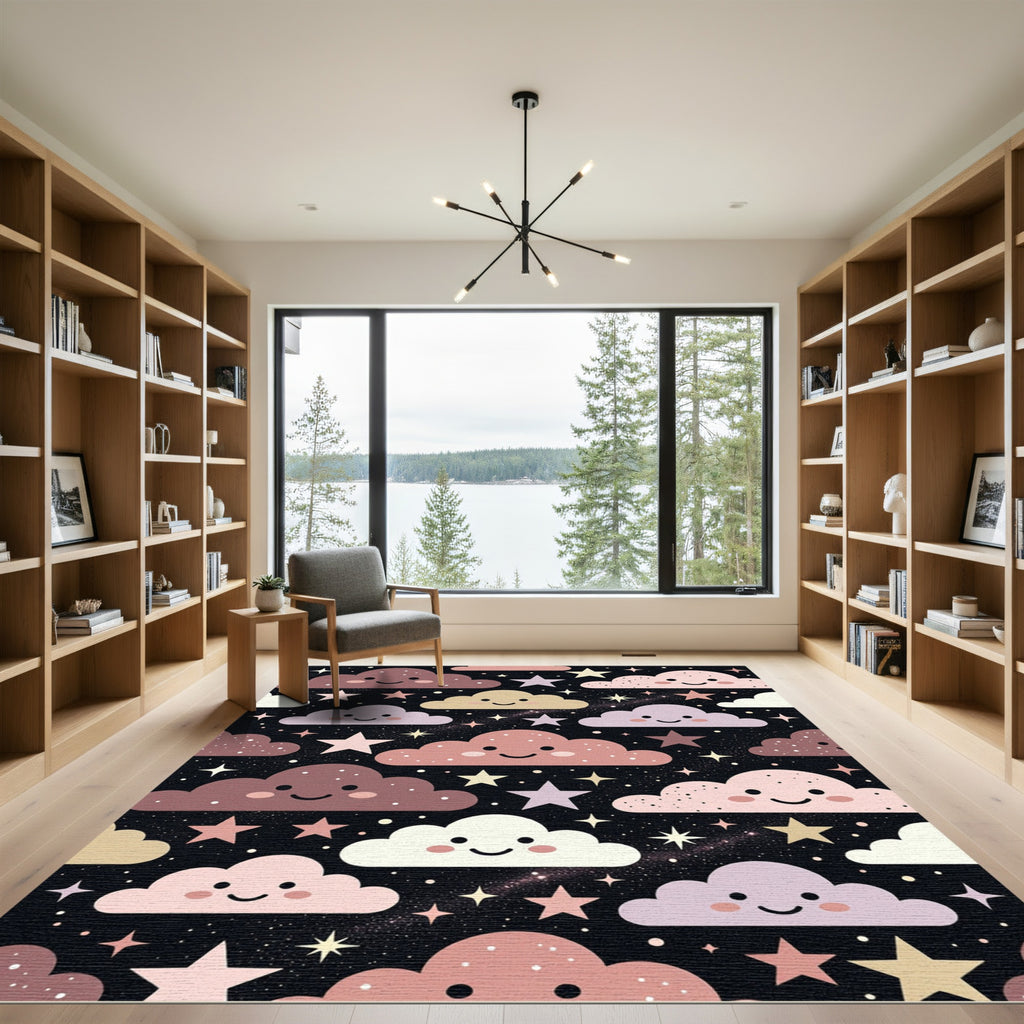 Whimsical Pastel Clouds and Starry Sky Rug