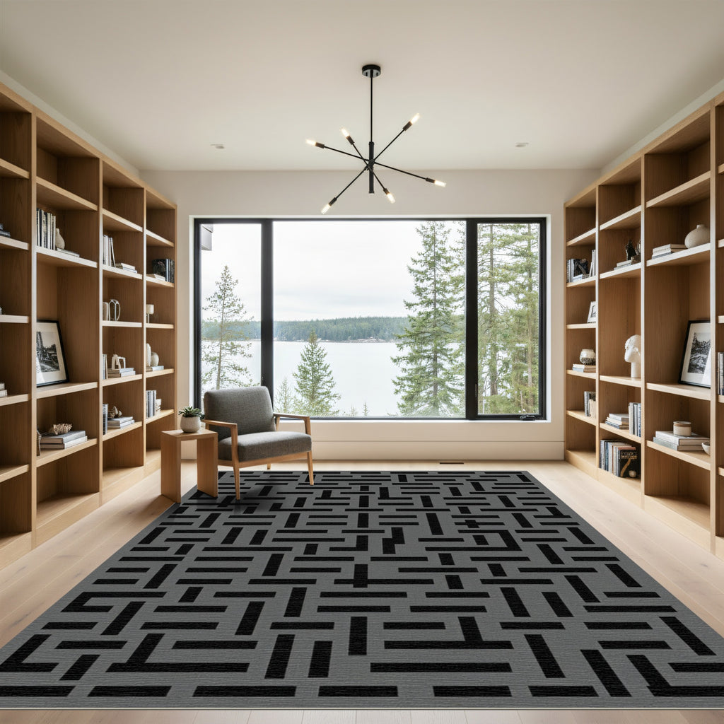 Dark Gray Interlocking Labyrinth Rug