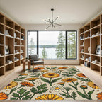 Golden Marigold and Daisy Floral Garden Rug