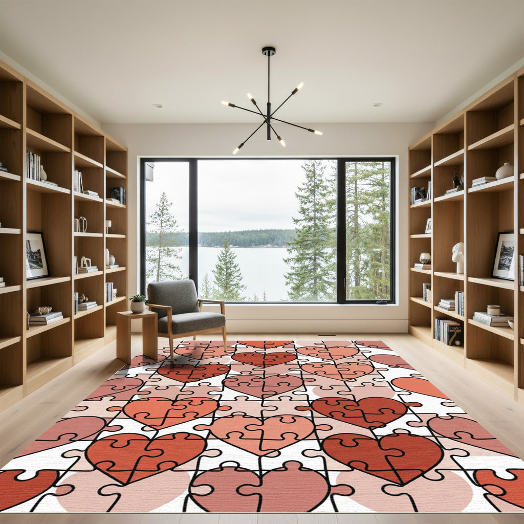 Interlocking Terracotta Heart Jigsaw Art Rug
