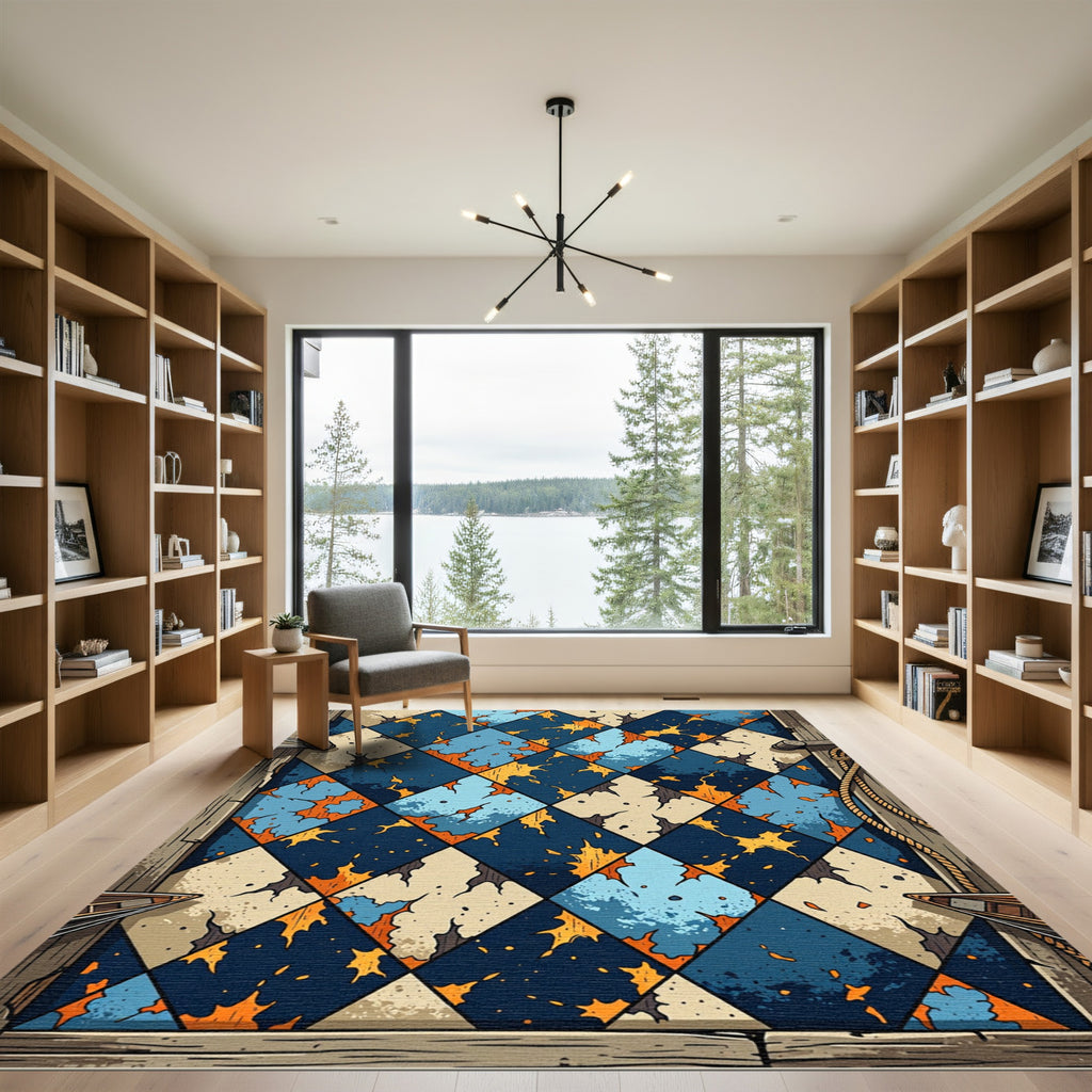 Cracked Indigo Teal Diamond Talavera Rug