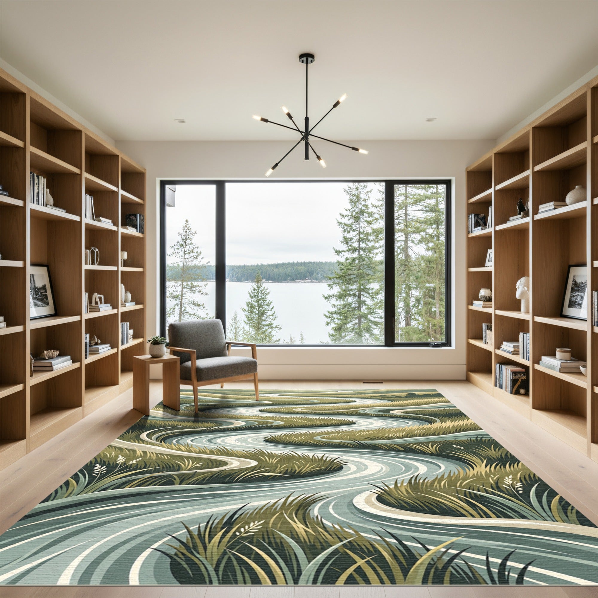 Winding River Meadow Landscape Rug