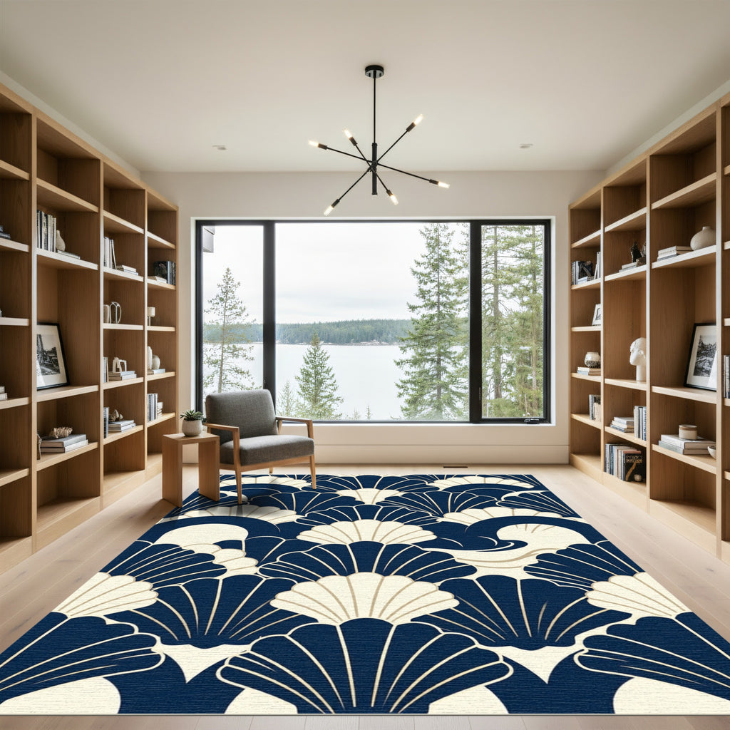 Art Deco Navy and Cream Fan Rug