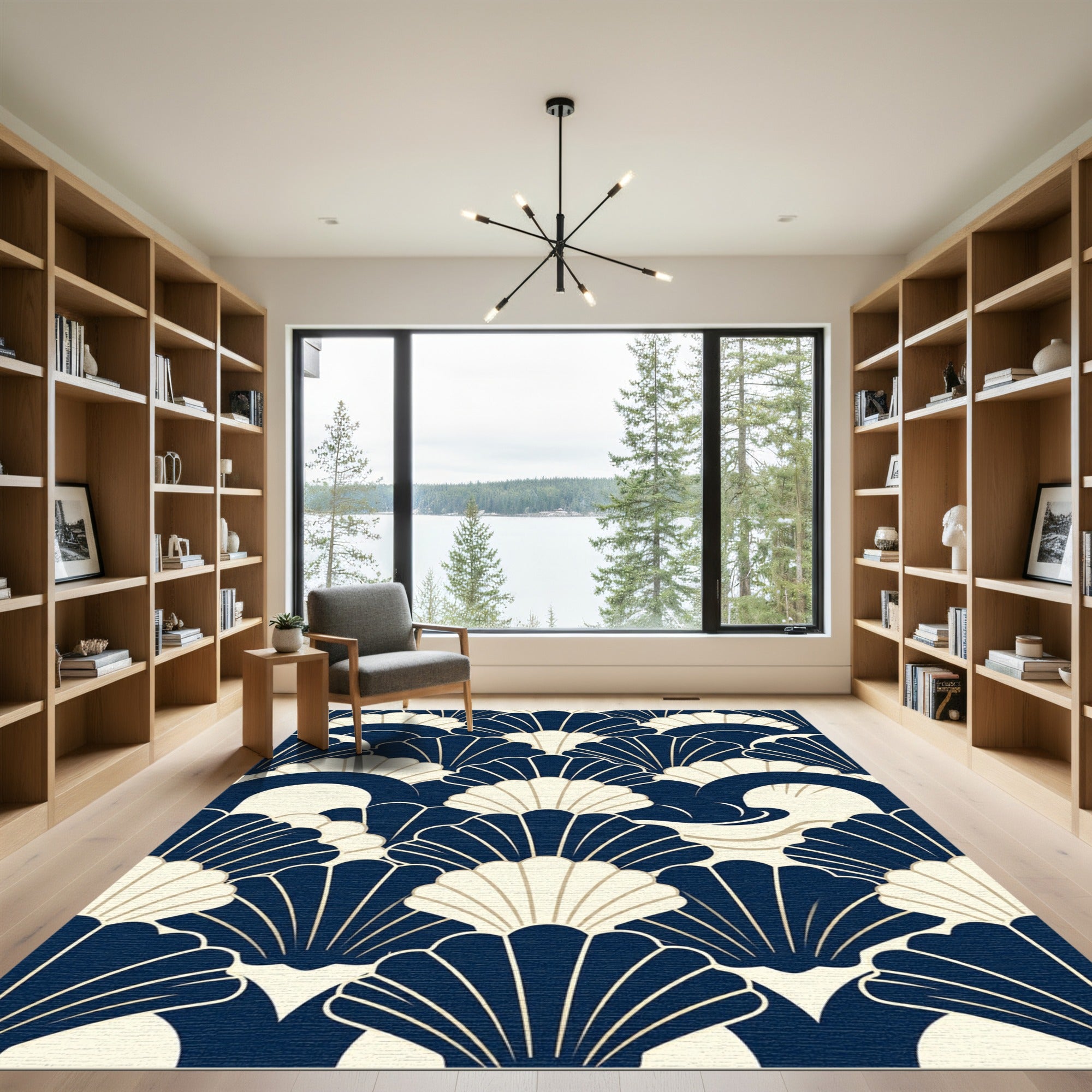 Art Deco Navy and Cream Fan Rug