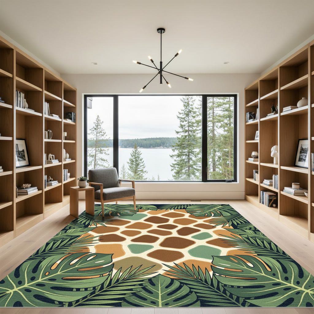 Tropical Giraffe Hide with Lush Fern Border Rug