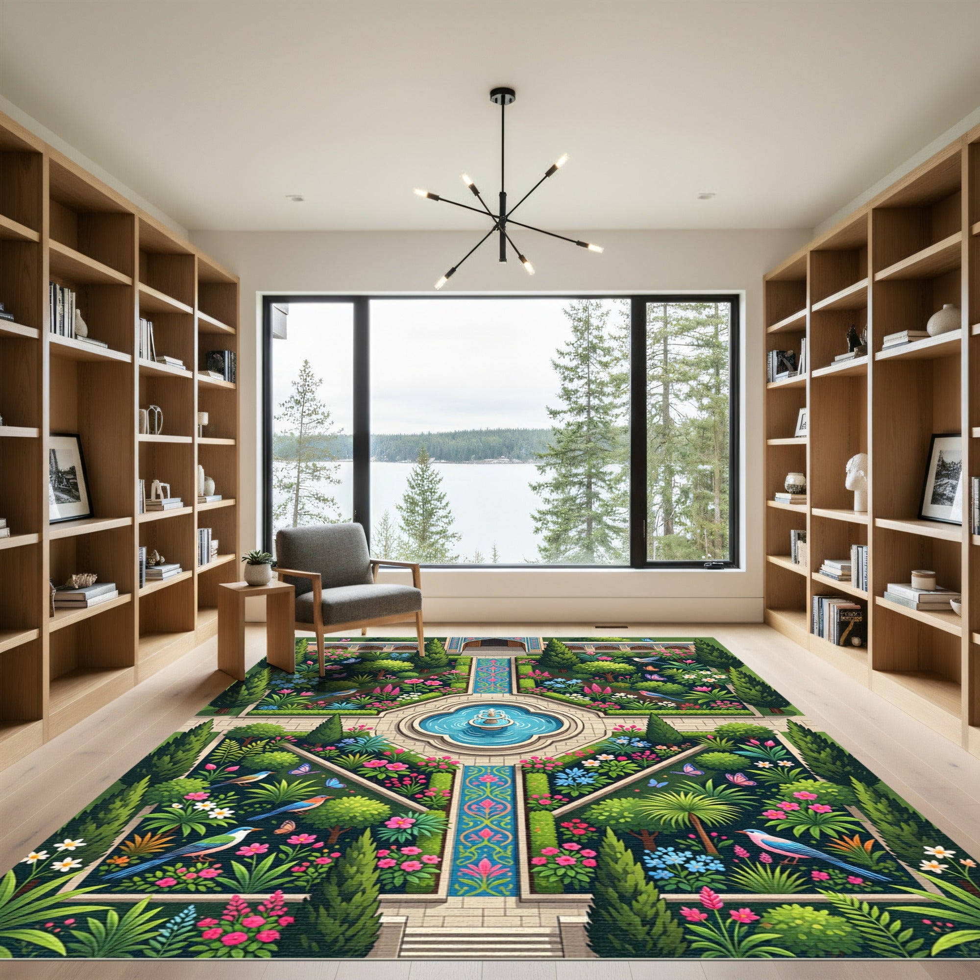 Lush Tropical Whimsical Garden Butterfly Rug