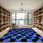 Electric Blue Pixelated Abstract Grid Rug