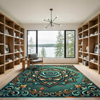 Teal Rose Ornate Floral Medallion Rug