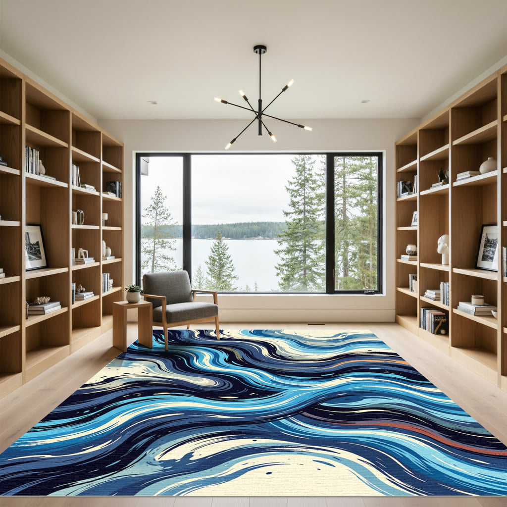 Fluid Azure Aquatic Swirls Accent Rug