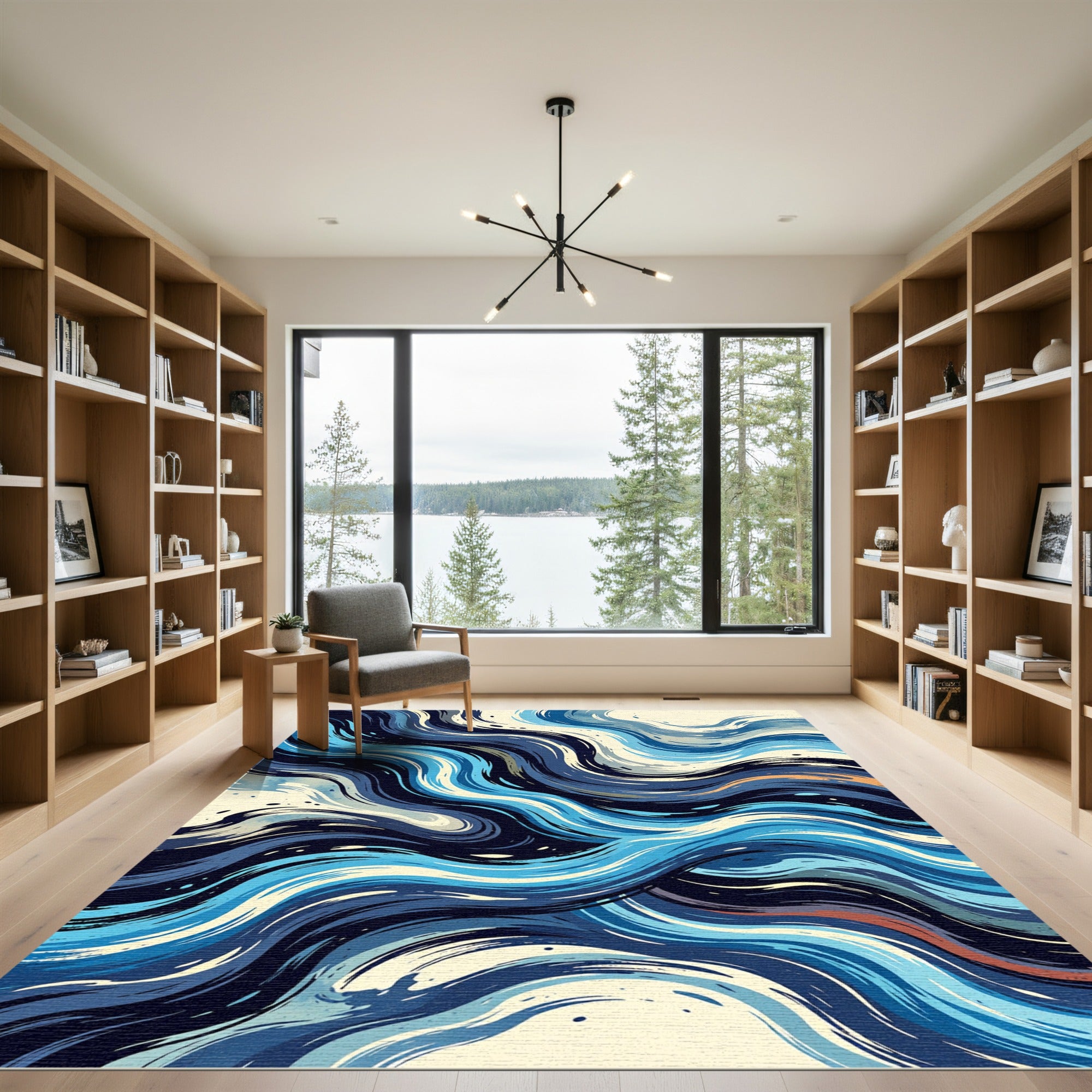 Fluid Azure Aquatic Swirls Accent Rug