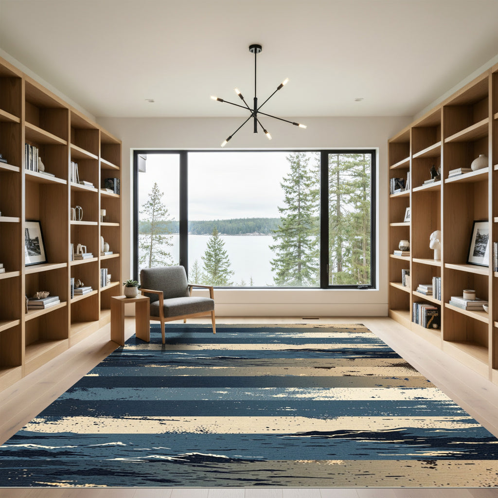 Abstract Horizon Striped Blue Ocean Rug