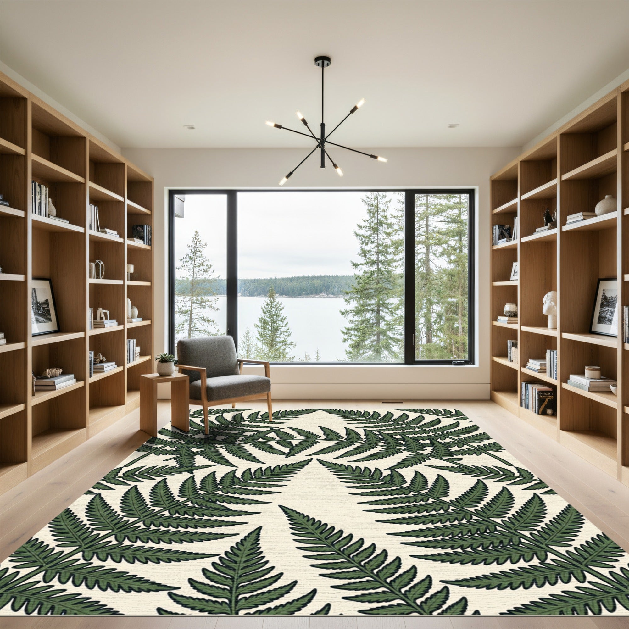 Lush Green Botanical Fern Leaf Rug
