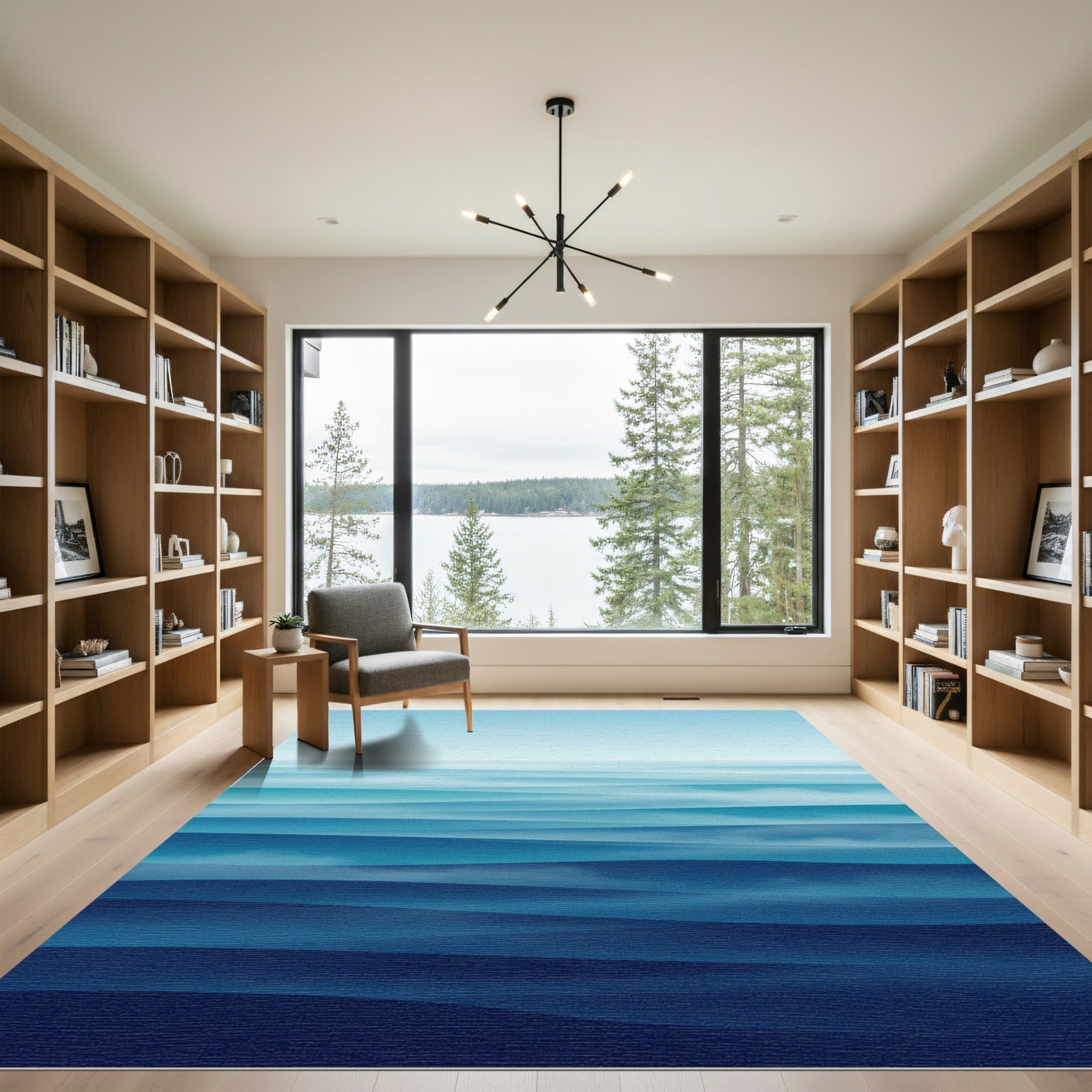 Abstract Blue Gradient Layered Waves Rug
