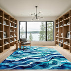 Ocean Waves Watercolor Artistic Render Rug