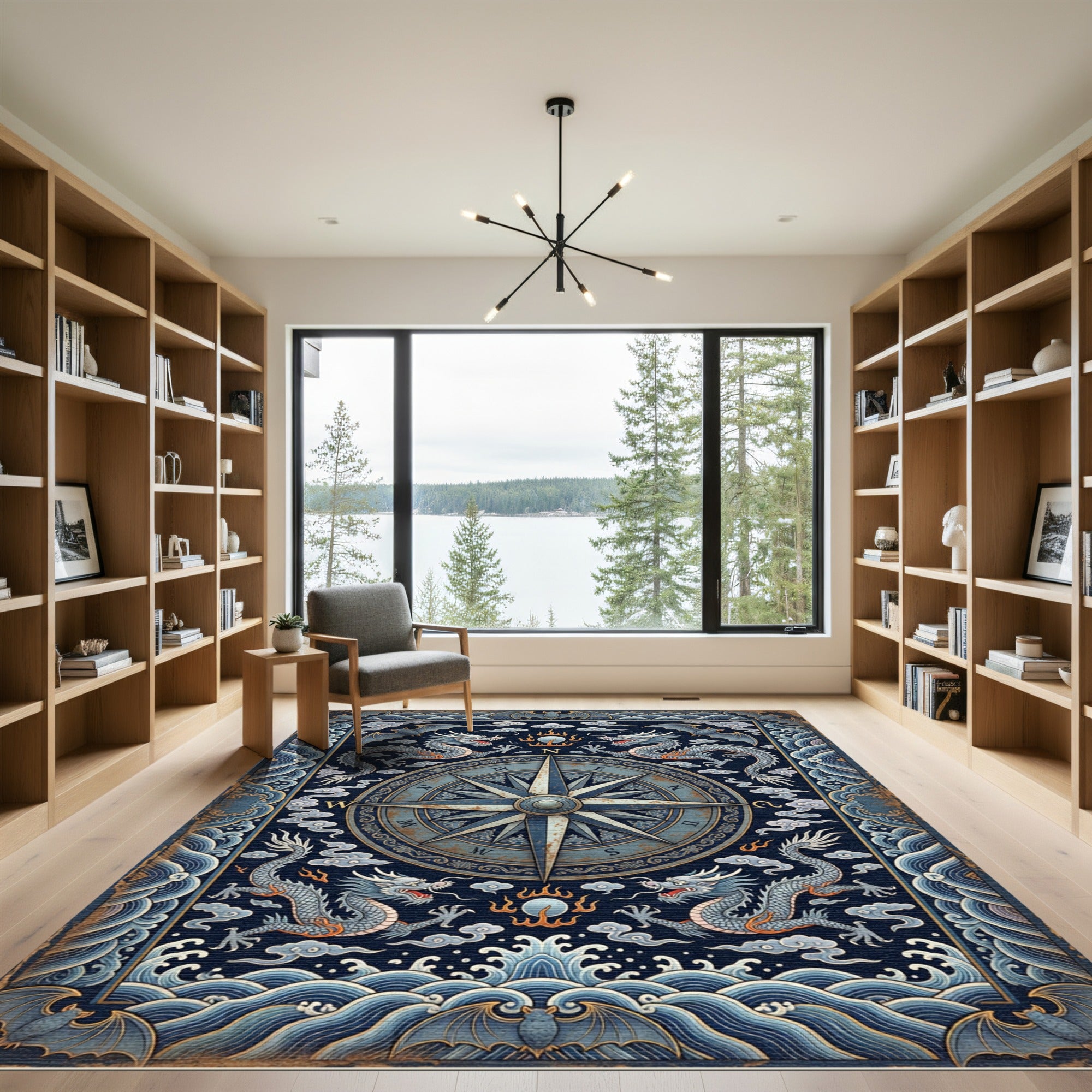 Midnight Dragon Compass Celestial Navy Rug