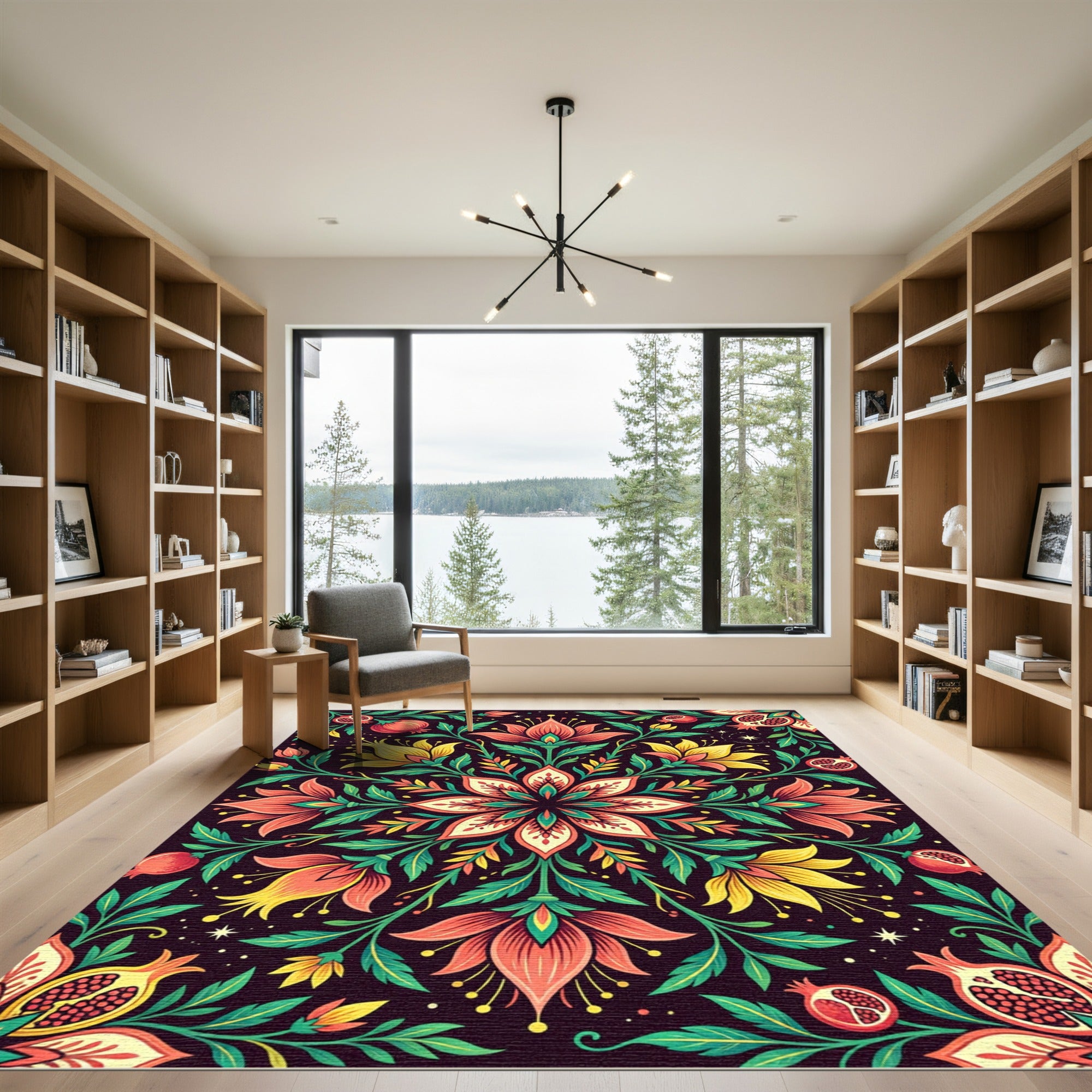 Vibrant Botanical Pomegranate Floral Medallion Rug