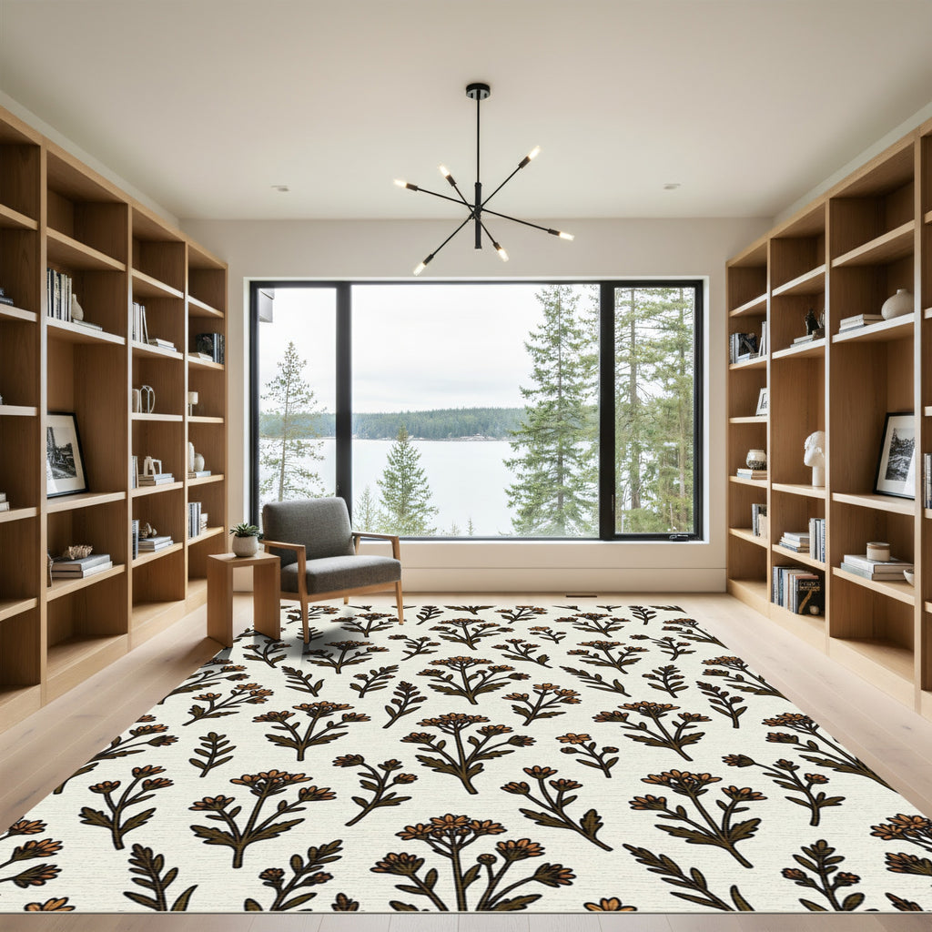Rustic Brown Floral Branch Repeat Rug