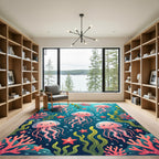 Whimsical Pink Jellyfish and Coral Abyss Rug