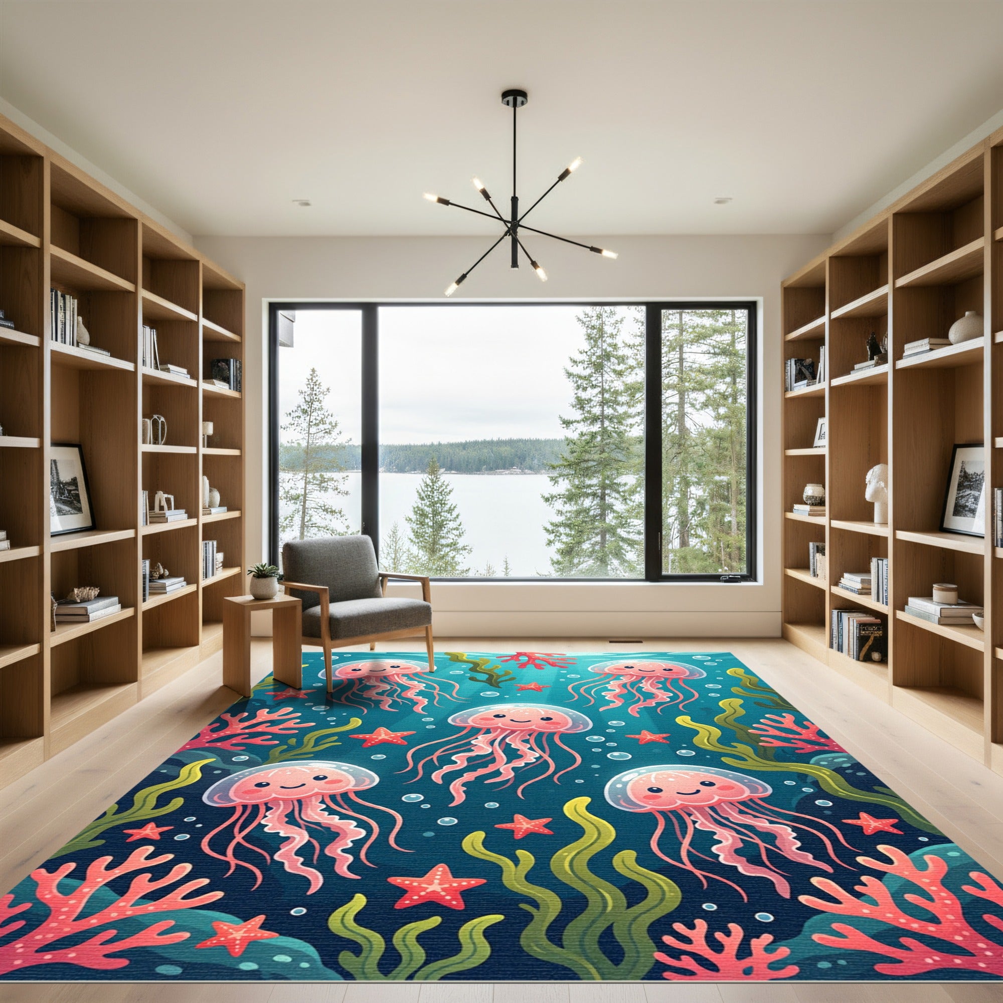 Whimsical Pink Jellyfish and Coral Abyss Rug