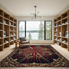Regal Red Sunburst Swirls Frame Rug
