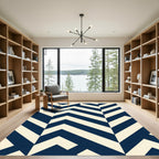 Navy Blue Geometric Chevron Zigzag Rug