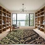 Ornate Golden Heart Floral Damask Rug