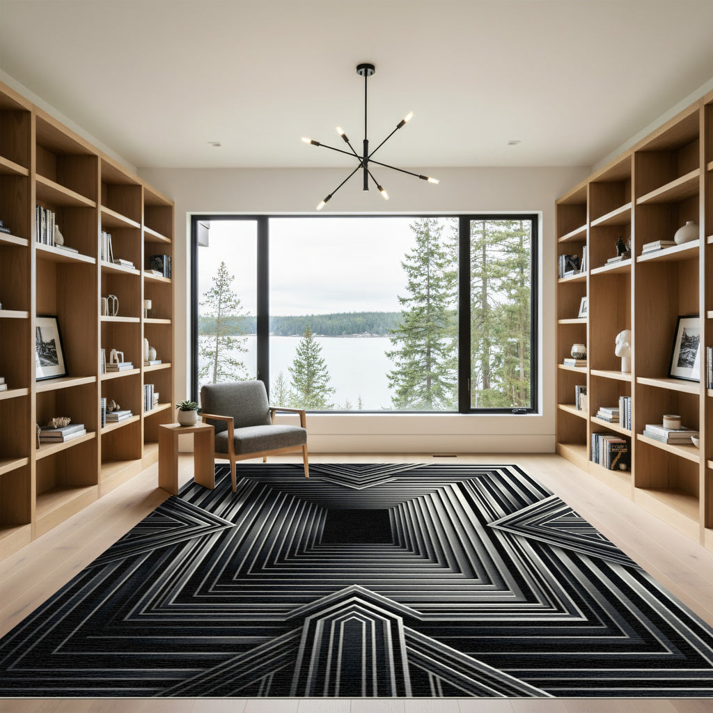 Monochromatic Art Deco Geometric Tunnel Rug