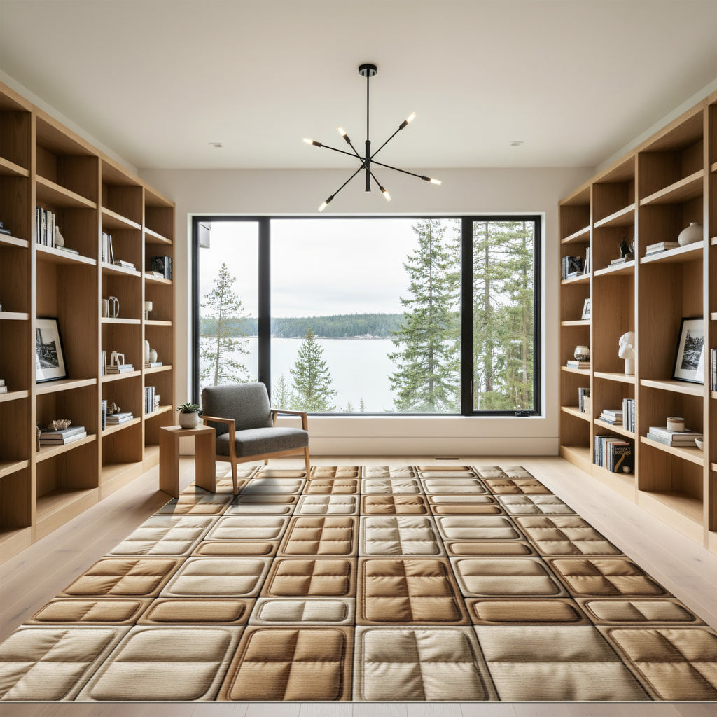 Neutral Padded Grid Geometric Texture Rug