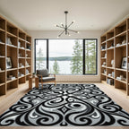 Elegant Monochrome Swirling Scroll Ornament Rug
